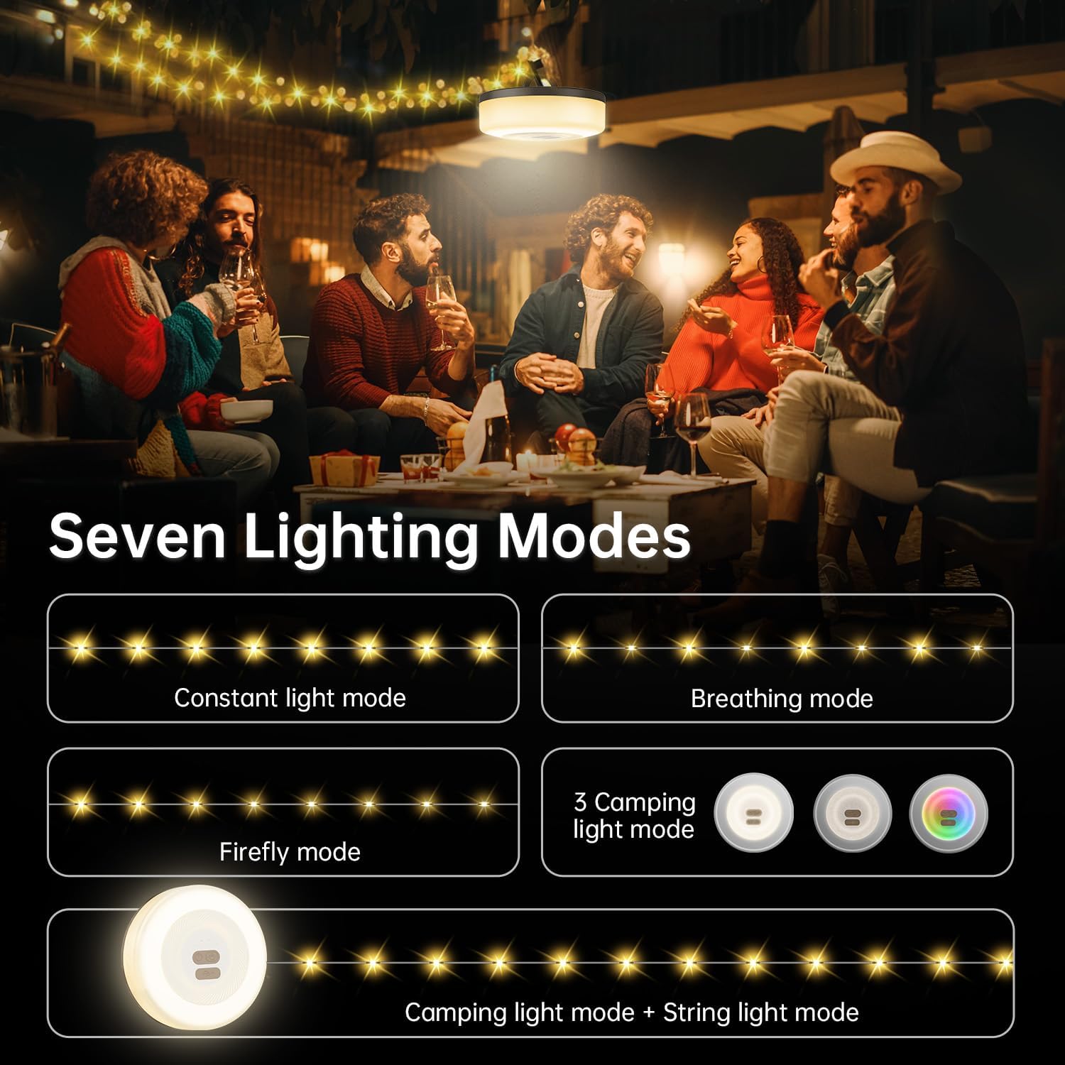 Camping String Lights (2-Pack): 33FT, 7 Modes, IPX4 Waterproof, Rechargeable LED, 25s Rapid Recovery for Outdoor Tent, Hiking, and Décor, Yellow Camping String Lights (2-Pack): 33FT, 7 Modes, IPX4 Waterproof, Rechargeable LED, 25s Rapid Recovery for Outdoor Tent, Hiking, and Décor, Yellow